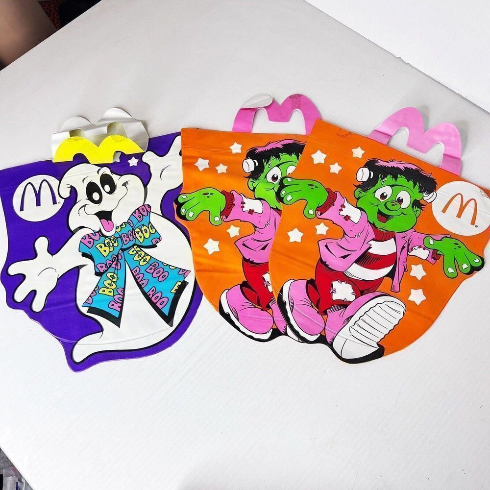3Vintage 1990 McDonalds Halloween Vinyl Trick-or-Treat Happy Meal Bag 3 pack NOS